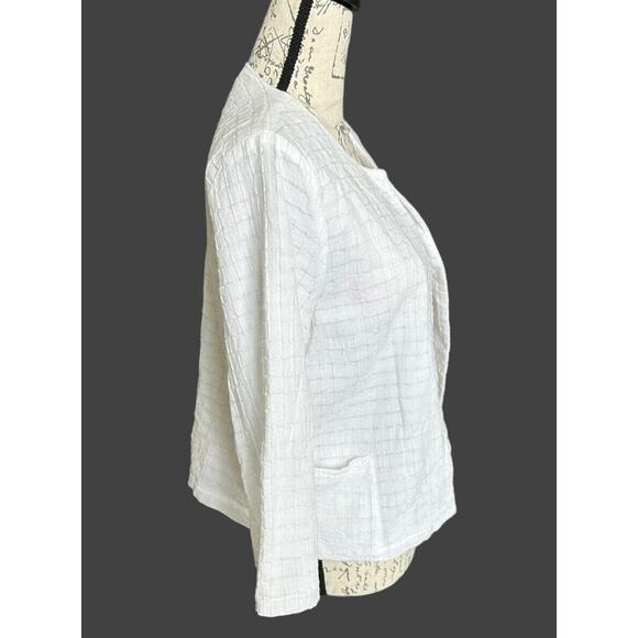 Chico's Size 0 Small White Waffle Knit Lined Open Cardigan Blazer Pockets - Picture 2 of 5
